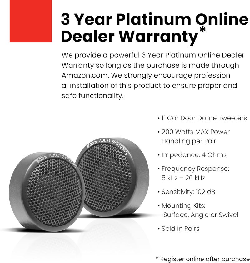 BOSS Audio Systems TW18 200 Watt Micro-Dome Car Tweeters - 1/2 Inch, Sold in Pairs - Image 2