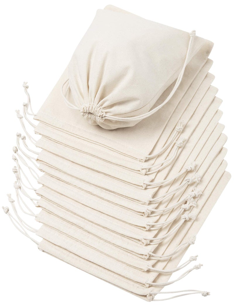 Cotton Muslin Drawstring Bags 7x9 Unbleached Reusable Favor Pouches for Crafts Herbs Gifts Pantry StorageHeavyweight144GSMDouble DrawstringbyDR 7 x 9 inch 12 pack Beige