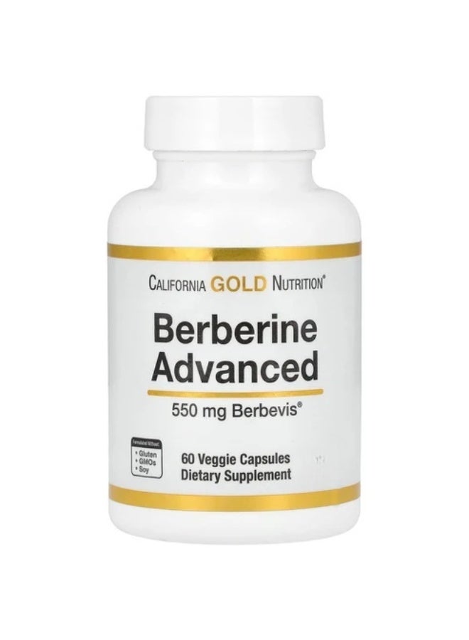 California Gold Nutrition, Berberine Advanced,550 mg Berbevis-60 Veggie Capsules - Image 1
