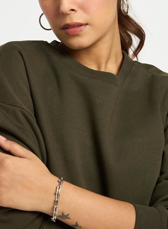 Femmella  Olive Crew Neck Regular Fit Sweatshirt for Women | Best Price UAE