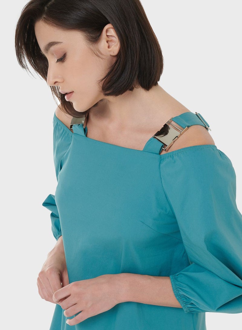 leem Buckle Strap Off-Shoulder Dress - Image 3