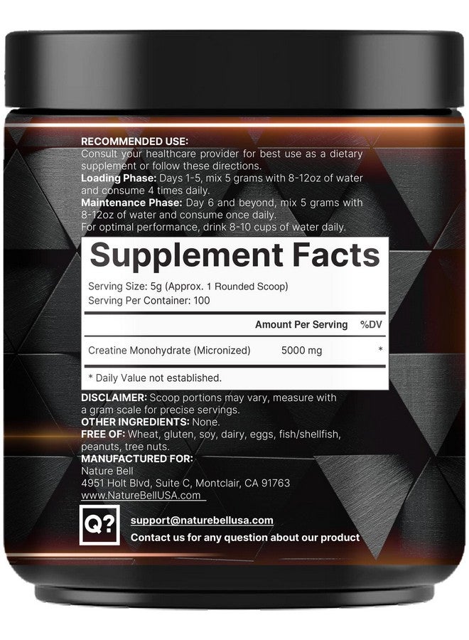 NatureBell Instant Creatine Monohydrate Powder 500 Grams, 5000mg Per Serving, Unflavored Micronized Creatine Powder - Pre Workout | Keto | Vegan | Dissolves Easy | Filler Free - 100 Servings (1.1Lb) - Image 2