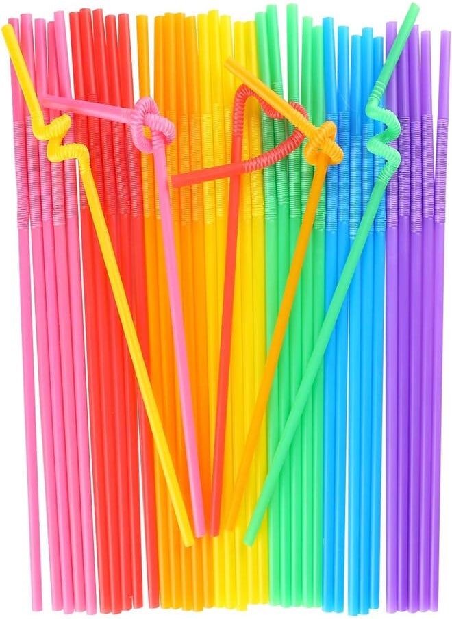 HansGo HANSGO Disposable Colorful Drinking Straws, 100 Pcs 7 Colors Flexible Straws, 13 Inch Extra Long Straws for Party Decoration 