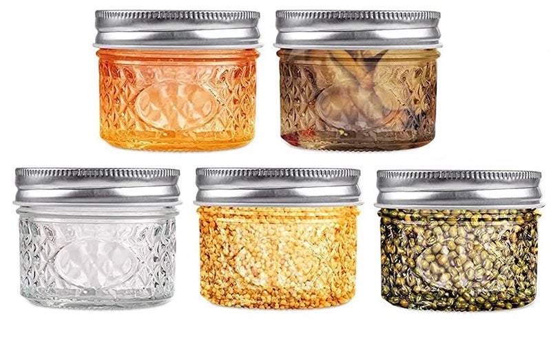 ZEPOLI - Regular Mouth Mini Mason Jars with Lids and Bands, Quilted Crystal Style Glass Canning Jars Ideal for Food Storage, Jam, Body Butters, Wedding Favors [100 ml] (Pack Of - 12) - Image 1
