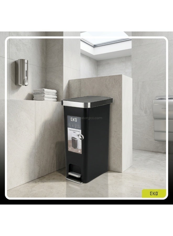 EKO Hana Slim Step Bin | Hands-Free Pedal Waste Bin | Soft Close Lid | Space Saving Design | 40L | Black - Image 5