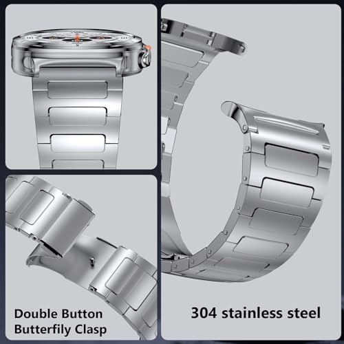 PanPinnacle Stainless Steel Band Compatible with Galaxy Watch ultra 2/1 Bands 47mm (2025/2024),No Gap Business Metal Replacement Strap for Men Samsung Galaxy watch 8/7 Ultra Band (Silver) - Image 4