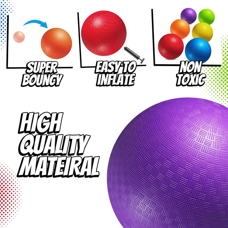 PlayBolt 7-inch Dodgeballs For Kids & Adults (6 Pack) - Rubber Kickball Playground Four Square Balls With Pump - Colorful Indoor Or Outdoor Play Sports Balls For School PE Class, Recess, Backyard Game - Image 2
