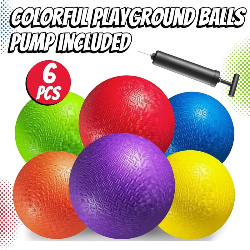 PlayBolt 7-inch Dodgeballs For Kids & Adults (6 Pack) - Rubber Kickball Playground Four Square Balls With Pump - Colorful Indoor Or Outdoor Play Sports Balls For School PE Class, Recess, Backyard Game - Image 4