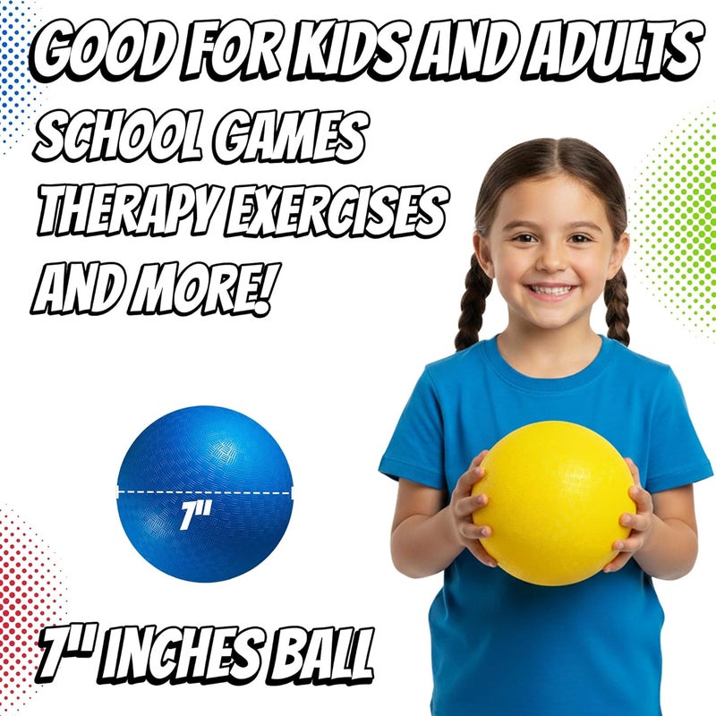 PlayBolt 7-inch Dodgeballs For Kids & Adults (6 Pack) - Rubber Kickball Playground Four Square Balls With Pump - Colorful Indoor Or Outdoor Play Sports Balls For School PE Class, Recess, Backyard Game - Image 3