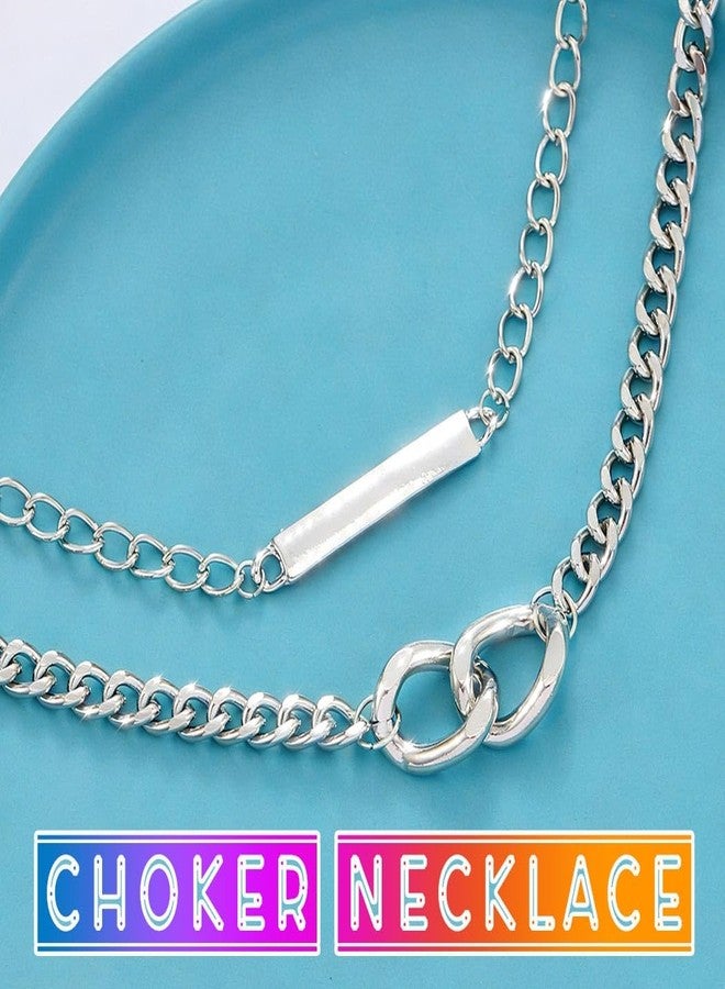 CLOACE Layered Chunky Choker Necklace Silver Cuban Link Chain Thick Necklaces Punk Jewelry for Women(Silver cuban chain) - Image 2