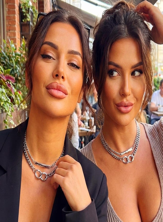 CLOACE Layered Chunky Choker Necklace Silver Cuban Link Chain Thick Necklaces Punk Jewelry for Women(Silver cuban chain) - Image 3