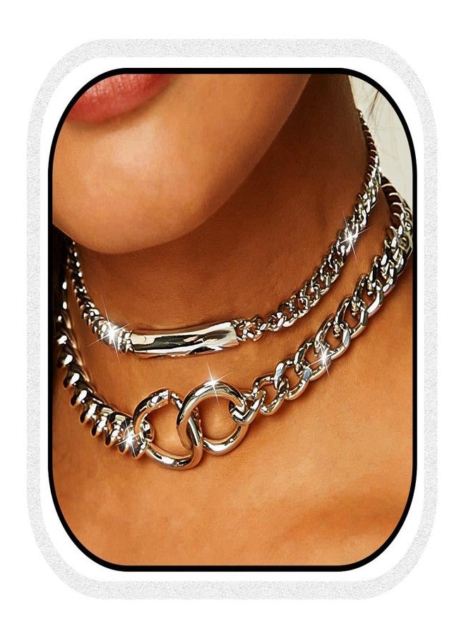 CLOACE Layered Chunky Choker Necklace Silver Cuban Link Chain Thick Necklaces Punk Jewelry for Women(Silver cuban chain) - Image 1