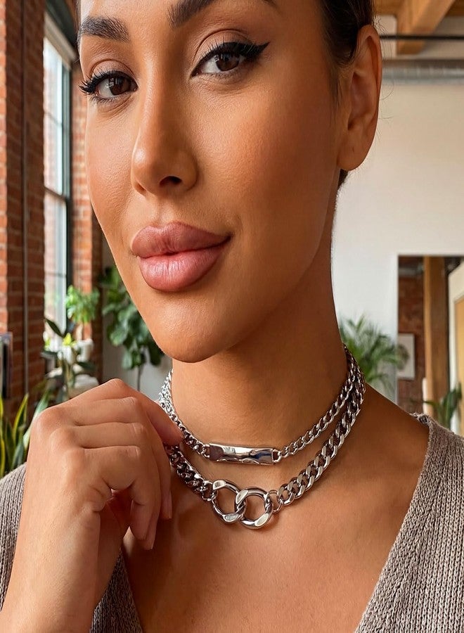 CLOACE Layered Chunky Choker Necklace Silver Cuban Link Chain Thick Necklaces Punk Jewelry for Women(Silver cuban chain) - Image 5