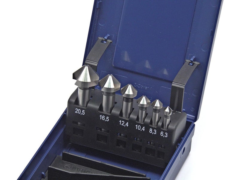 WSH-TOOLS Countersink Set 6 pieces HSSE-Co5 90° DIN 335C Blank uneven pitch (chatter-free) in rose box - Image 1