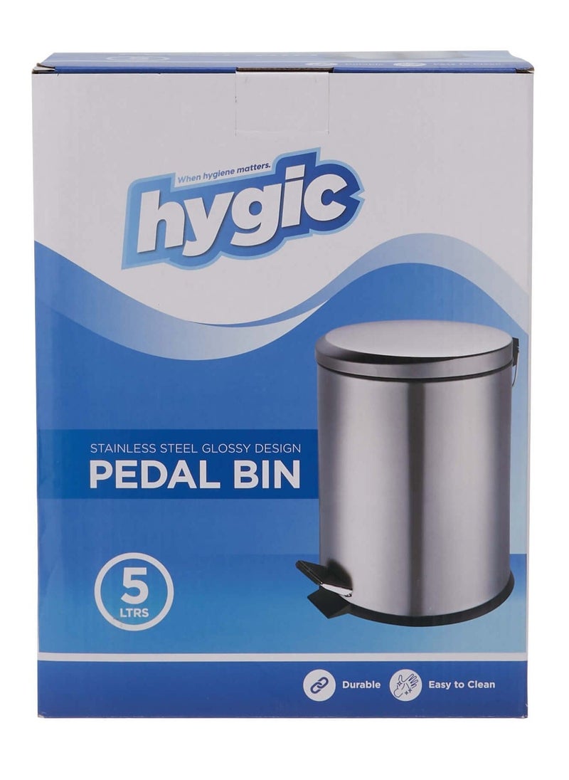 hygic Glossy Design Stainless Steel Pedal Bin 5 Liters  - Image 2