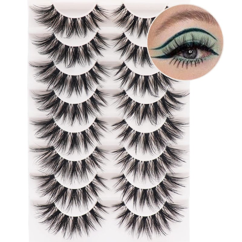 Losha Eyelashes Wispy Lashes Natural Look 8 Pairs Clear Band False Eyelashes Handmade Reusable Fake Eye Lashes Pack (NO.60)