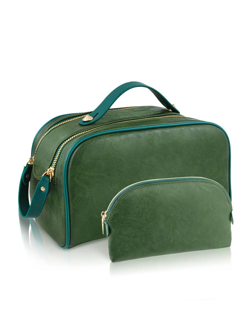 SYOSI Large Capacity Travel Cosmetic Bag, Portable Makeup Bags PU Leather Waterproof Organizer Bag for Women (2 Pack) - Image 1