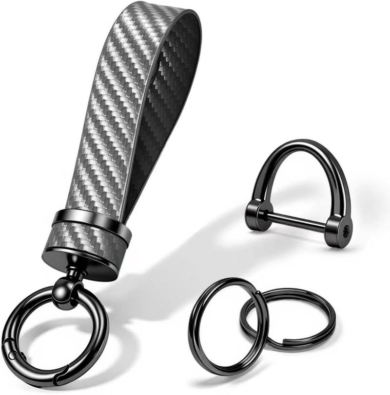 Turcee Leather Car Keychain - Carbon Fiber Interior Key Fob with Anti-Lost D-Ring - Car Accessory Key Ring (Black) - Image 1