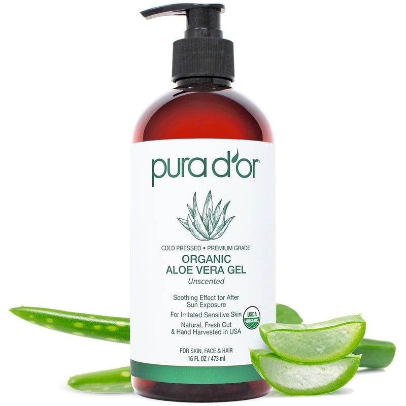 Pura d'or PURA D'OR 16 Oz ORGANIC Aloe Vera Gel - Unscented - All Natural - ZERO Artificial Preservatives - Deeply Hydrating & Moisturizing - Sunburn, Bug Bites, Rashes, Small Cuts, Eczema Relief - Skin & Hair - Image 1
