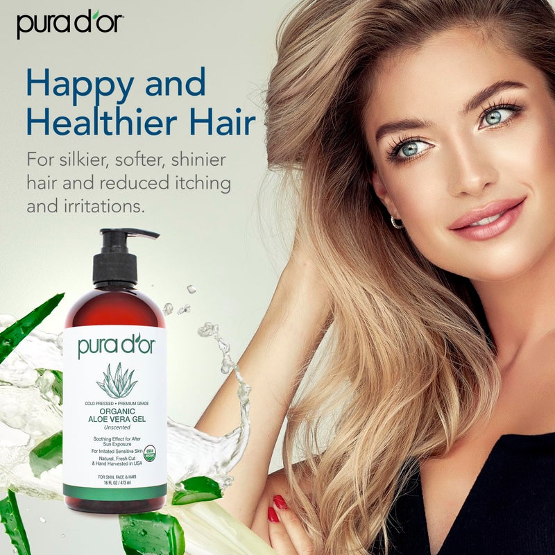 Pura d'or PURA D'OR 16 Oz ORGANIC Aloe Vera Gel - Unscented - All Natural - ZERO Artificial Preservatives - Deeply Hydrating & Moisturizing - Sunburn, Bug Bites, Rashes, Small Cuts, Eczema Relief - Skin & Hair - Image 5
