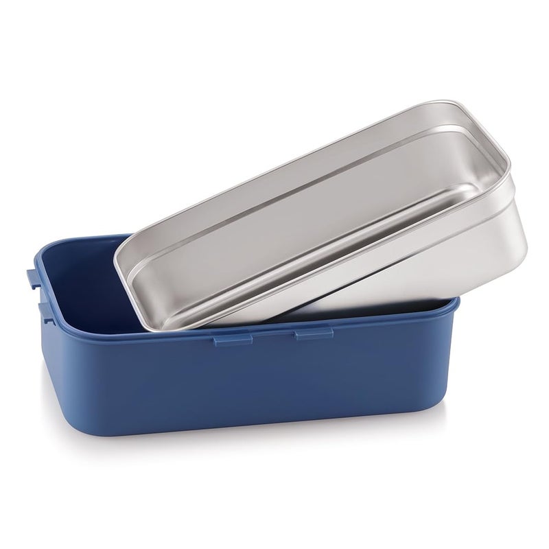 SKi Homeware SKI Buffet Stainless Steel Lunch Box with Steel subzi Container a Spoon and a partitionAirtight and Spill Proof Compact Easy to Clean for Adults and Kids 900ML Navy Blue - Image 4