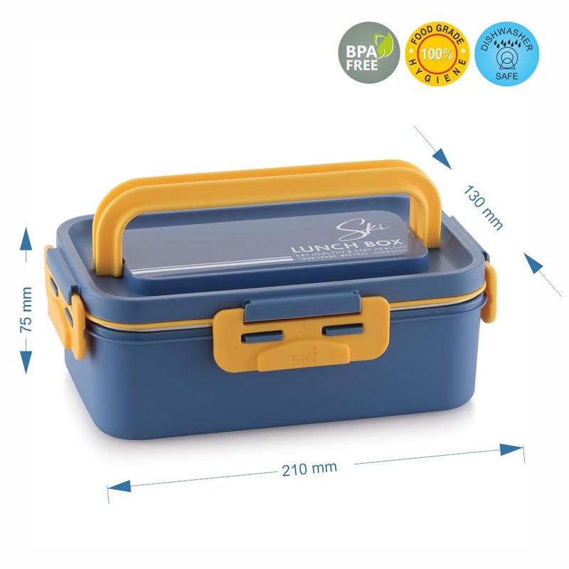 SKi Homeware SKI Buffet Stainless Steel Lunch Box with Steel subzi Container a Spoon and a partitionAirtight and Spill Proof Compact Easy to Clean for Adults and Kids 900ML Navy Blue - Image 3