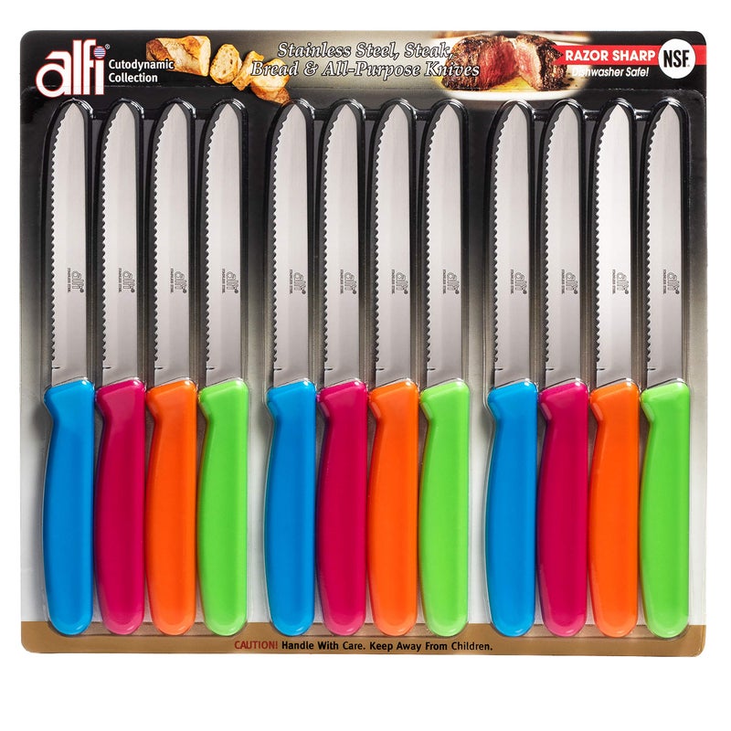 Alfi All-Purpose Knives Aerospace Precision Rounded Tip - Home And Kitchen Supplies - Serrated Steak Knives Set | Made in USA (Multi-Color, 12 Pack) - Image 3