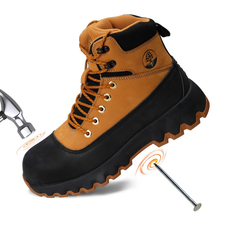 Peeldicou Mens Work Boots Composite Toe Boots for Men Genuine Leather Rubber Sole No Slip Waterproof Shoes Industrial & Construction Safety - Image 1