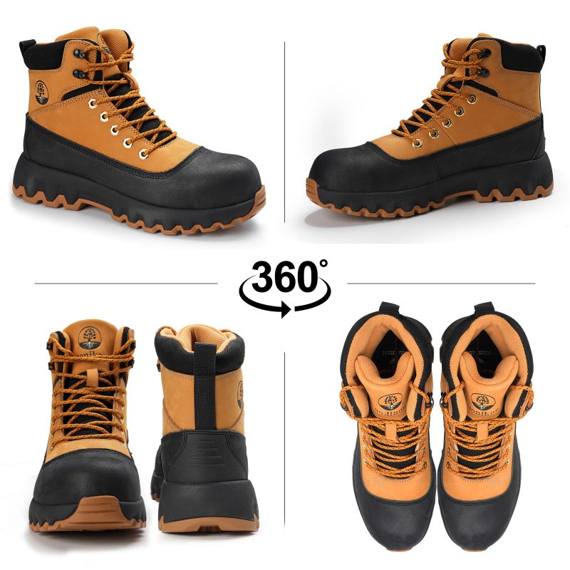 Peeldicou Mens Work Boots Composite Toe Boots for Men Genuine Leather Rubber Sole No Slip Waterproof Shoes Industrial & Construction Safety - Image 4