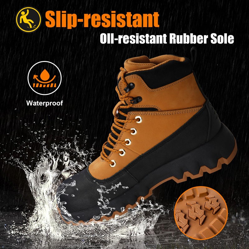 Peeldicou Mens Work Boots Composite Toe Boots for Men Genuine Leather Rubber Sole No Slip Waterproof Shoes Industrial & Construction Safety - Image 3