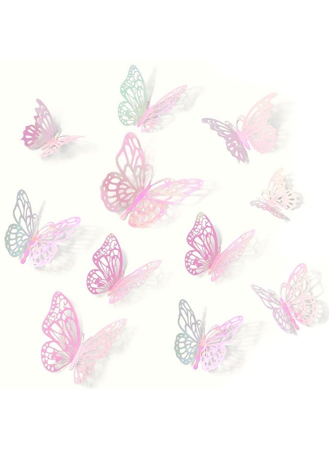 Aixoom 72 PCS Laser Pink Butterfly Decorations, 3D Butterfly Decorations with 3 Styles 3 Sizes, Removable Wall Decor Stickers - Image 1