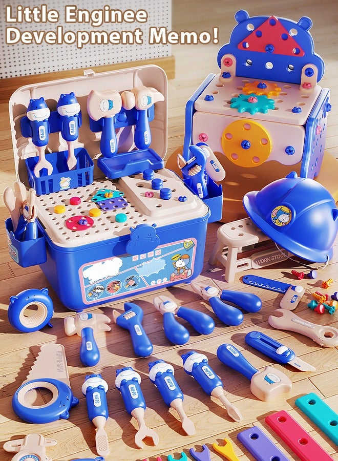 218-Piece Kids Repair Tool Box,Cartoon Hippopotamus Theme Toolbox,Kids Tool Set Pretend Play Disassembly,Creative Construction Engineering Building Block Games with Toy Drill and Screwdriver Tool Se - Image 3