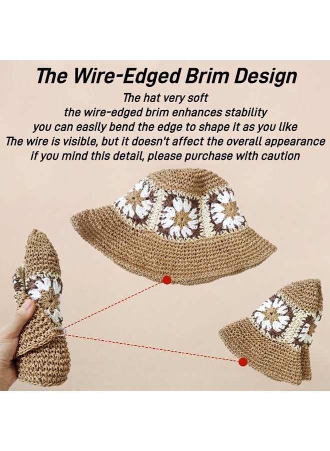 Askljeby Floppy Big Beach Straw Hats for Women Foldable Summer Wide Brim Packable Sun Hat Womens Travel Straw Fedora Hat, Floral-3, 7 1/8-7 1/4 - Image 4