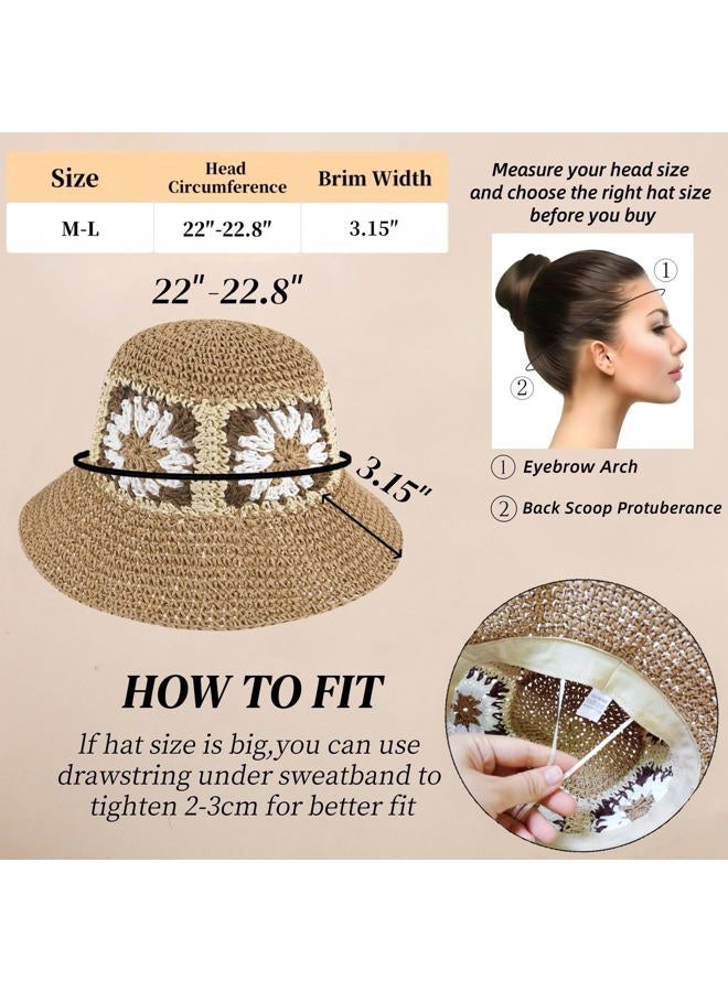 Askljeby Floppy Big Beach Straw Hats for Women Foldable Summer Wide Brim Packable Sun Hat Womens Travel Straw Fedora Hat, Floral-3, 7 1/8-7 1/4 - Image 2