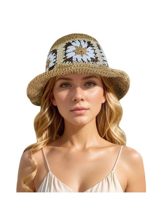 Askljeby Floppy Big Beach Straw Hats for Women Foldable Summer Wide Brim Packable Sun Hat Womens Travel Straw Fedora Hat, Floral-3, 7 1/8-7 1/4 - Image 1