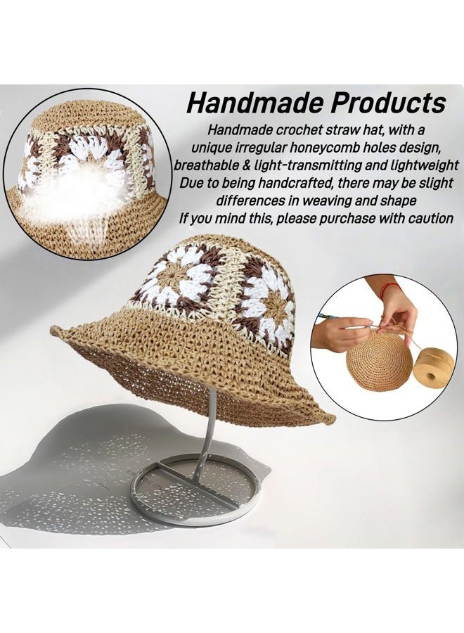 Askljeby Floppy Big Beach Straw Hats for Women Foldable Summer Wide Brim Packable Sun Hat Womens Travel Straw Fedora Hat, Floral-3, 7 1/8-7 1/4 - Image 5
