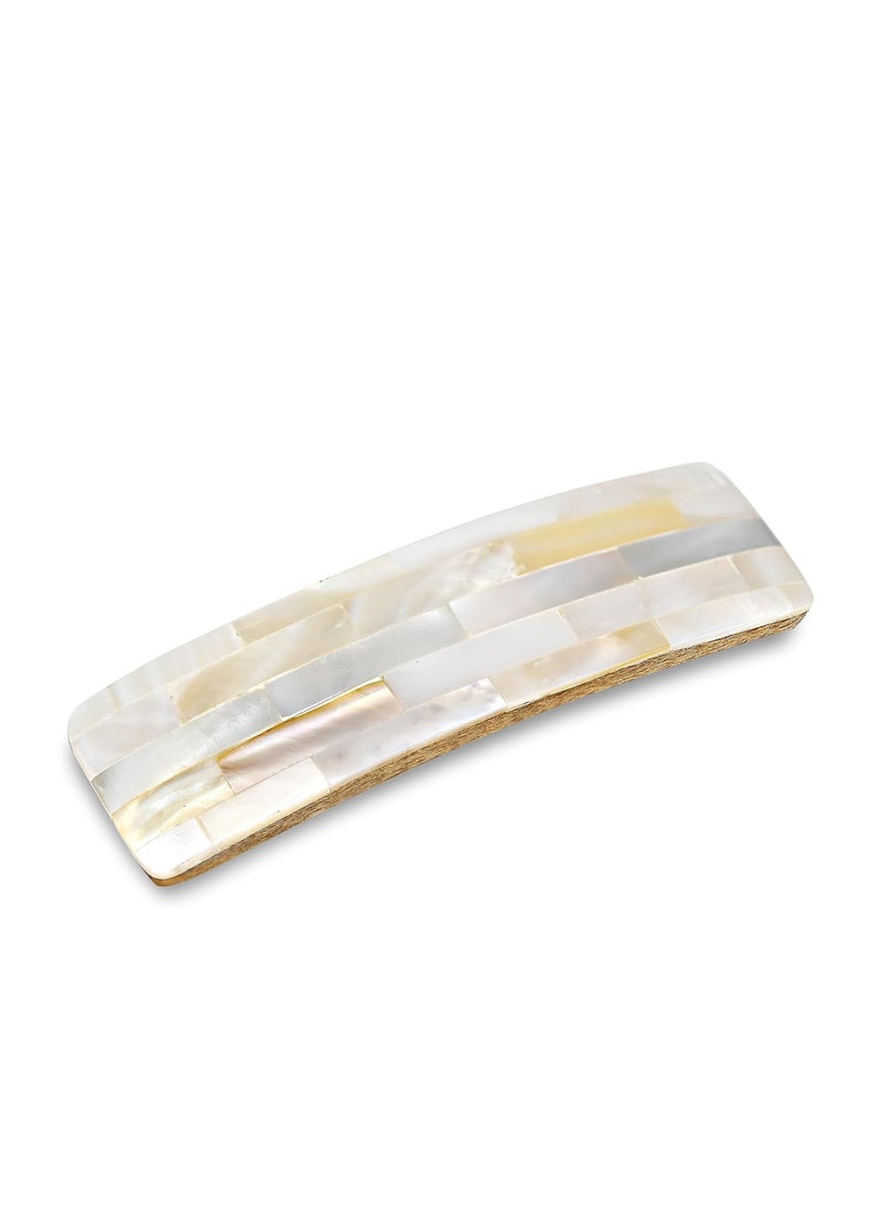 AeraVida AeraVida Shimmering Iridescent Mosaic White Mother of Pearl Shell Hair Accessory  Flat Wood Clip for Women 