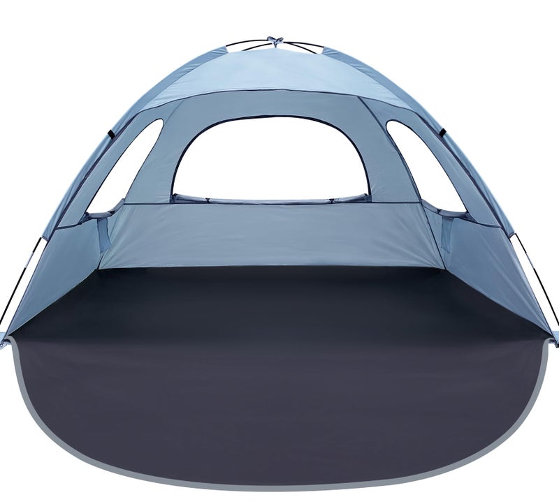 WhiteFang Beach Tent Anti-UV Portable Sun Shade Shelter for 3 Person, Extendable Floor with 3 Ventilating Mesh Windows Plus Carrying Bag, Stakes and Guy Lines (Sierra Blue) - Image 1