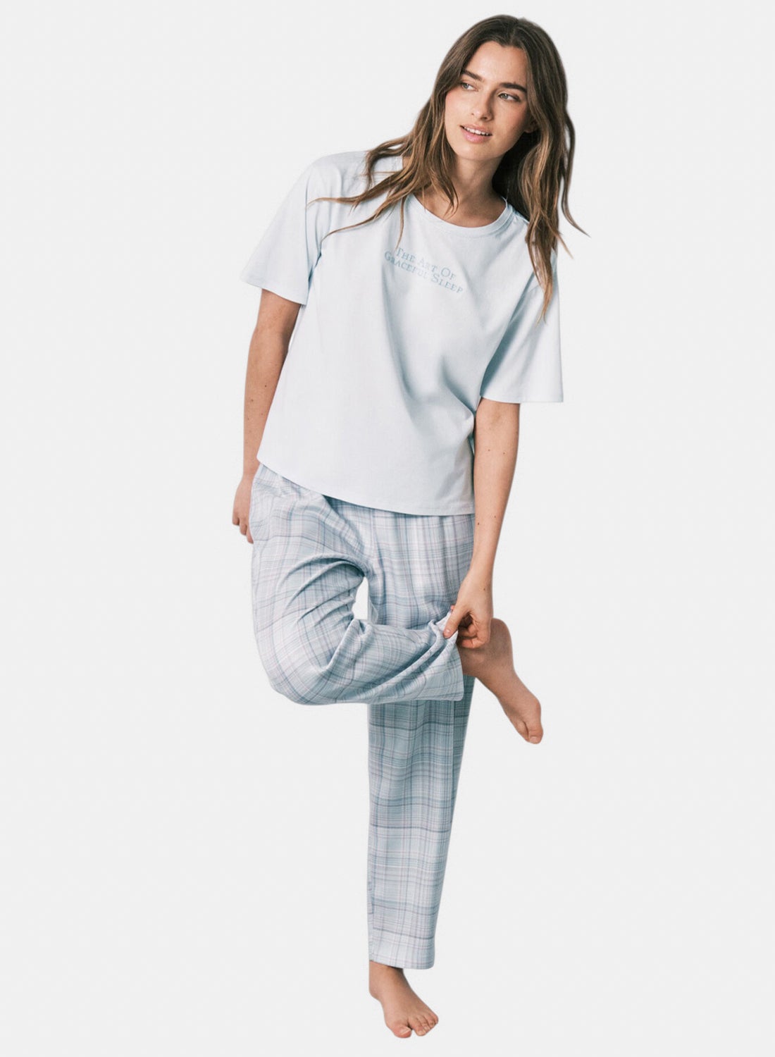 Blue 100% cotton plaid pyjamas