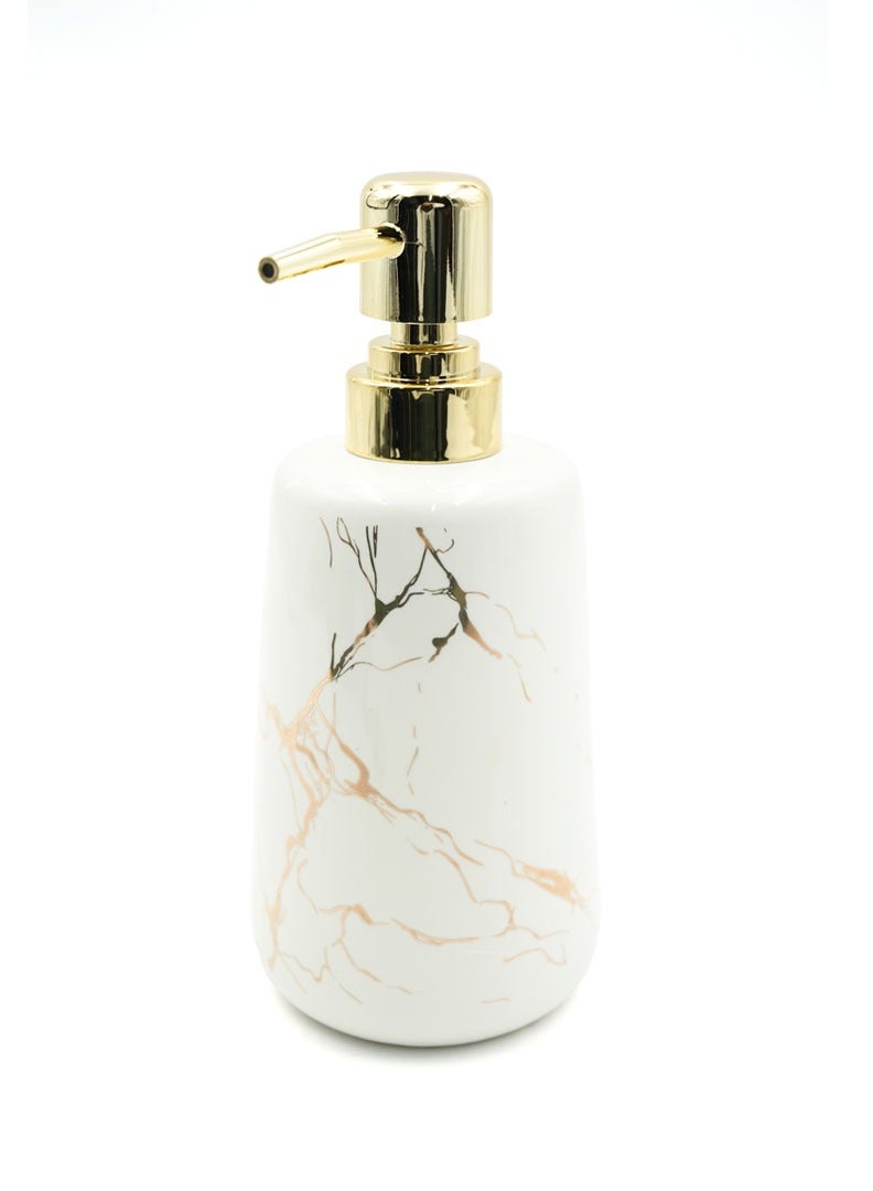 Beram Marble Soap Dispenser 400ml Multi-Purpose Ceramic Pump for Hand Soap Lotion Sanitizer or Shampoo Glossy White and Gold Marble Look Bathroom (Gold and White Round Tip) - Image 1