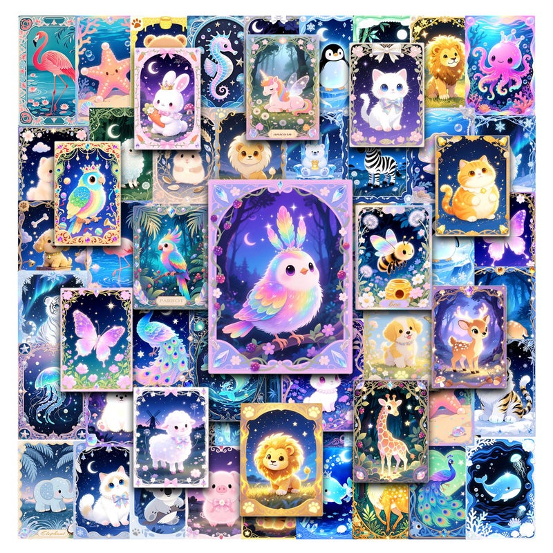 Robmoda 55 Pcs Fantasy Animal Water Bottle Stickers for Kids, Cartoon Animal Laptop Stickers, Waterproof Vinyl Phone Case Luggage Scrapbook Mug Decorations - Image 1