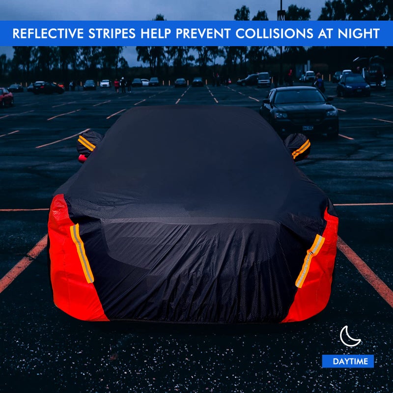 DINGHAO Car Cover Waterproof All Weather for Automobiles, 6 Layers Outdoor Full Exterior Cover Rain Sun UV Snowproof Protection with Zipper Cotton, Mirror Pocket for Sedan (190-195 inch) - Image 5