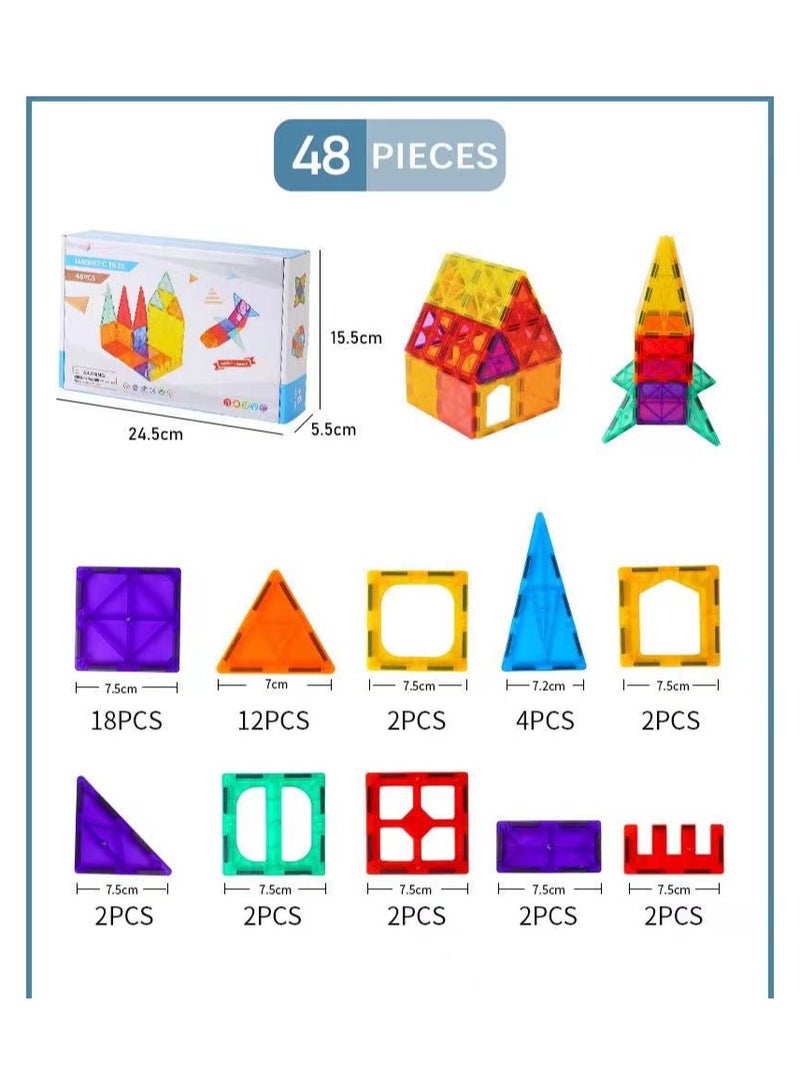 48pcs Magnetic Building Tiles Transparent Blocks Toy for Kids  - Image 2