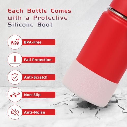 Volhoply 14oz KIds Stainless Steel Insulated Leakproof Water Bottle with Straw Lid and Silicone BootBPAFree Easy Use for BoysGirlsDouble Wall Vacuum BottlesRed1 - Image 3