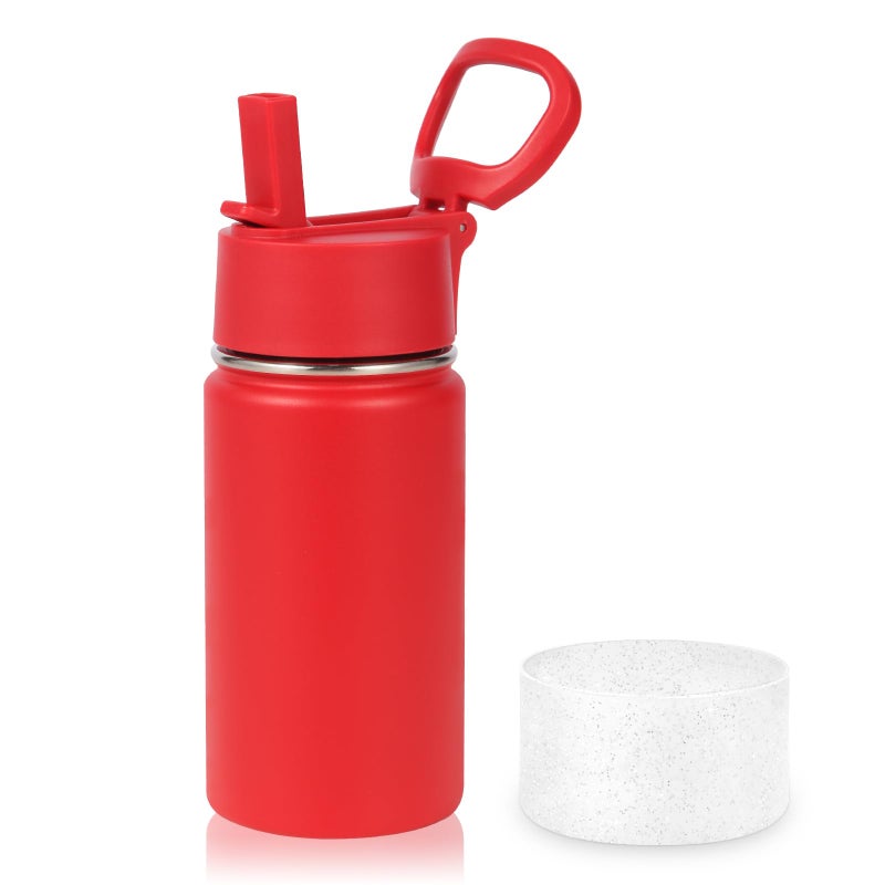 Volhoply 14oz KIds Stainless Steel Insulated Leakproof Water Bottle with Straw Lid and Silicone BootBPAFree Easy Use for BoysGirlsDouble Wall Vacuum BottlesRed1 - Image 2