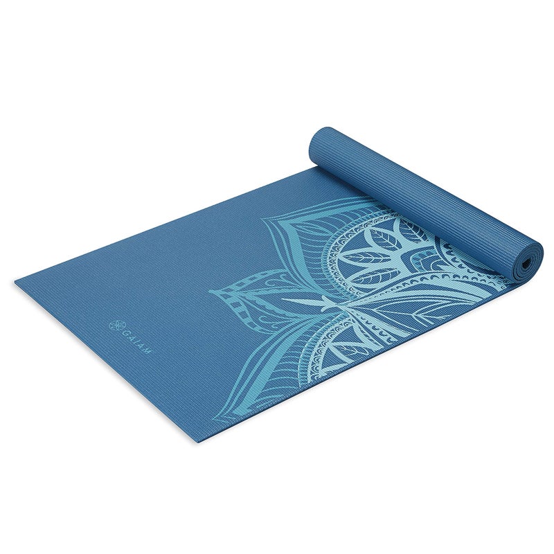 Gaiam Yoga Mat Premium Print Extra Thick Non Slip Exercise Fitness Mat for All Types of Yoga Pilates Floor Workouts Indigo Point 6mm