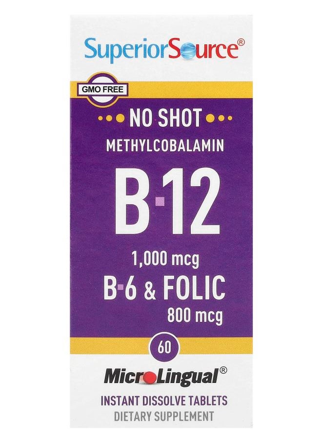 Superior Source Methylcobalamin B-12 B-6 & Folic 60 MicroLingual® Instant Dissolve Tablets 