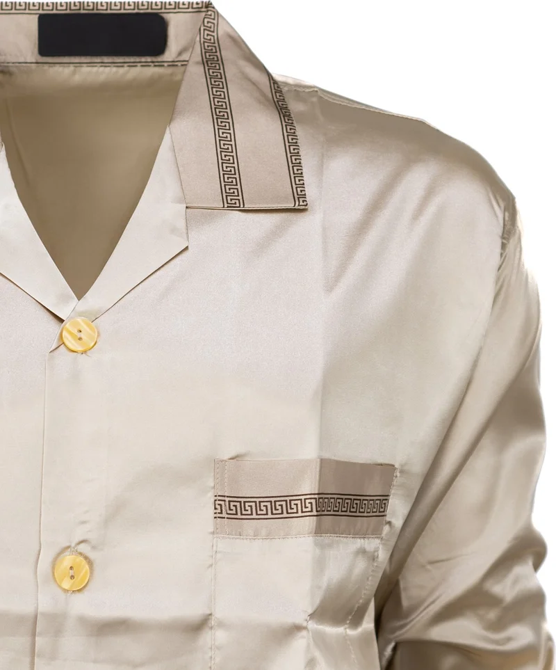 اوبلاند Men's Classic Model Pajama Set Premium Silky Satin Fabric Pocket Stylish Striped Comfortable Full Pattern