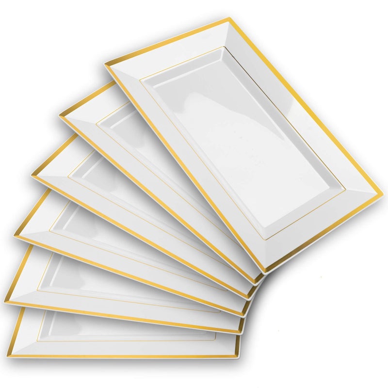 Mint Living Mint Living  Elegant Plastic Serving Tray  Platter Set 6pk  White  Gold Rim Disposable Serving Trays  Platters for Food  Weddings Upscale Parties Dessert Table Cupcakes  8 x 1285 inches