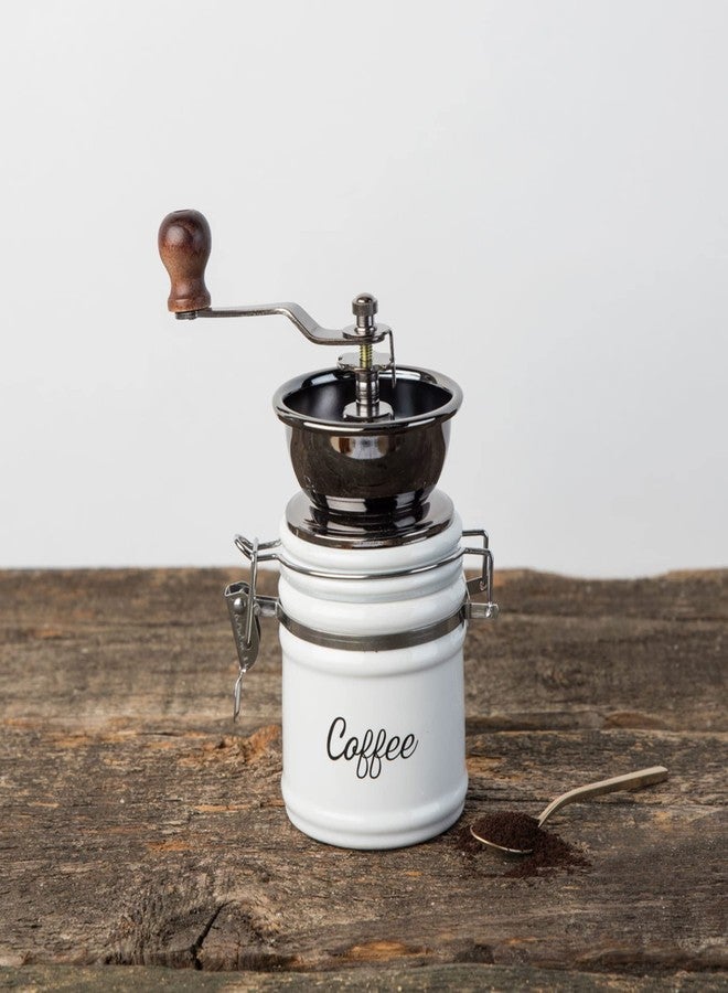 Twine Handheld Vintage Coffee Grinder, Manual Adjustable Design with Wood Handle and White Ceramic Jar, Set of 1 - Image 4
